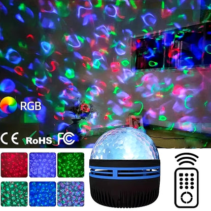 LED Starry Galaxy Ocean Wave Projector RGB Smart Remote Control Lamp KTV USB Christmas Lights Auto Rotate for Home Bedroom Decor