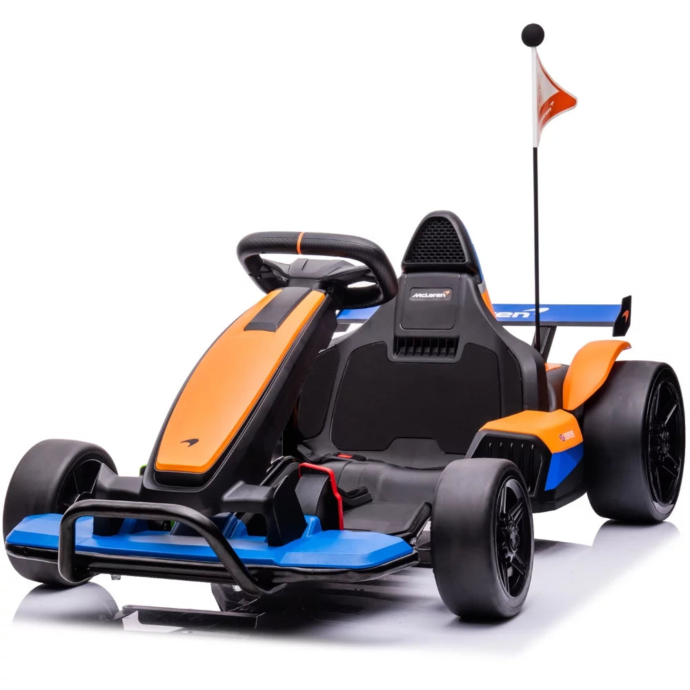 Licensed McLaren Kids Go-Kart: 24V Battery-Powered Ride-On Car with Bluetooth, Safety Belt, LED Lights, Dual-Mode Electric Drift Racer for Boys and Girls