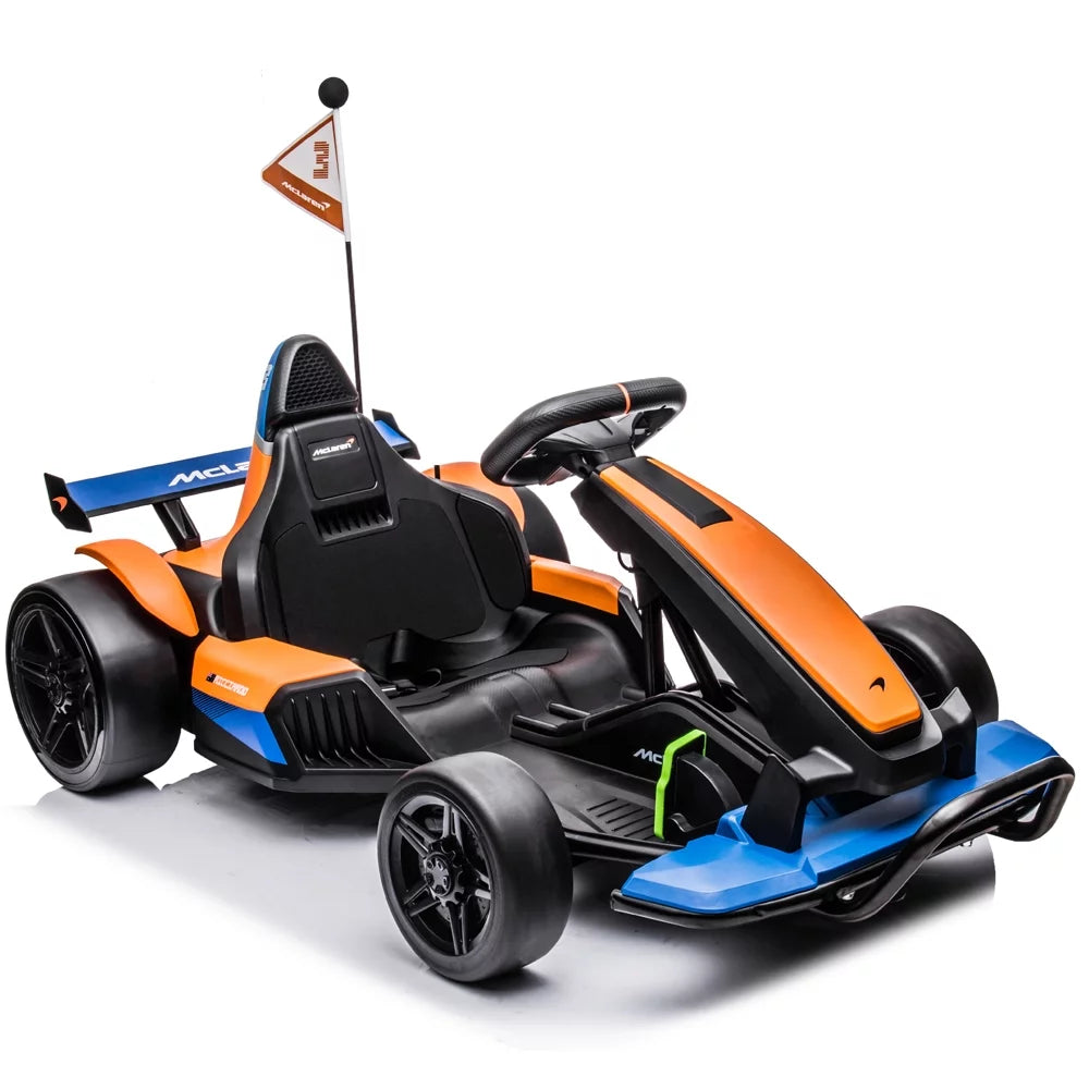 Licensed McLaren Kids Go-Kart: 24V Battery-Powered Ride-On Car with Bluetooth, Safety Belt, LED Lights, Dual-Mode Electric Drift Racer for Boys and Girls